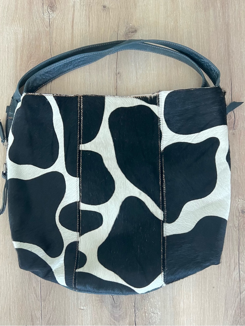Sofia C Genuine leather black & white cow print shoulder bag